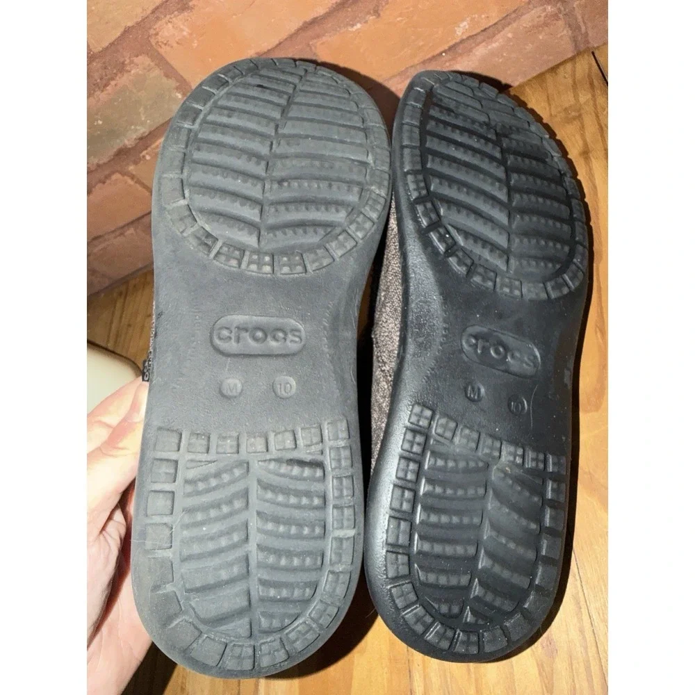 Crocs Men's 10 Santa Cruz Brown Shoes Canvas Triple Comfort Slip On Loafers